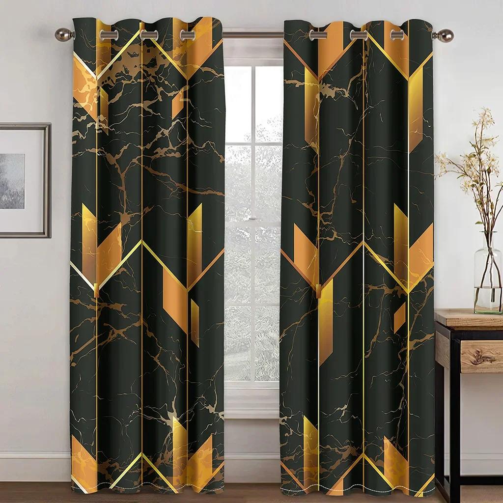 3D Customize Size Cheap Black Abstract Geometric Thin Windows Curtains for Living Room Bedroom Kitchen Office Decor 2Pieces