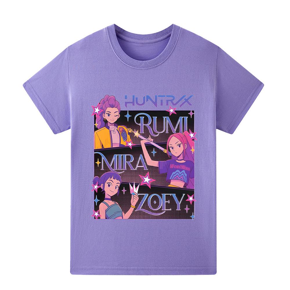 

A1225 Kids Boys Girls Kpop Rumi Zoey Mira Print Short Sleeves T-shirt 160cm