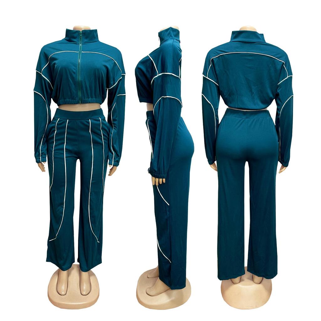 Color Block Patchwork Striped Women's Two-Piece Sports Set