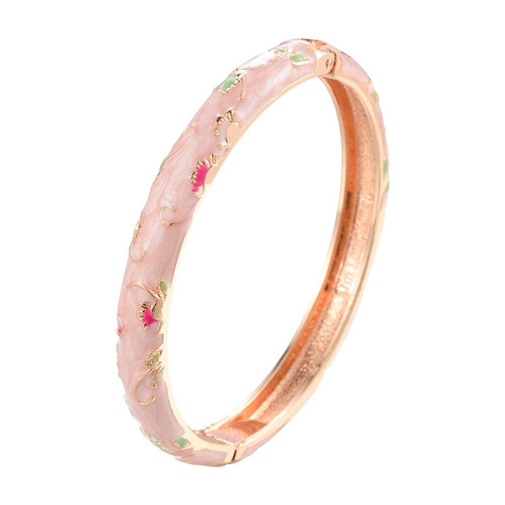 Enamel Hollow Out Flower Bangle Chinese Style Women's Hand Bracelet Vintage Cloisonne Bangle  Woman