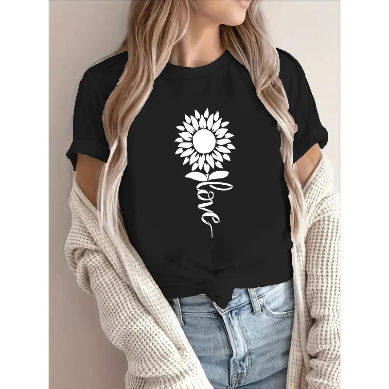 Women's Short Sleeve Crew Neck T-Shirt - Spring Summer Casual Blouse Suitable for Warm Weather, Opaque Round Neck Top with Minimalist Letter