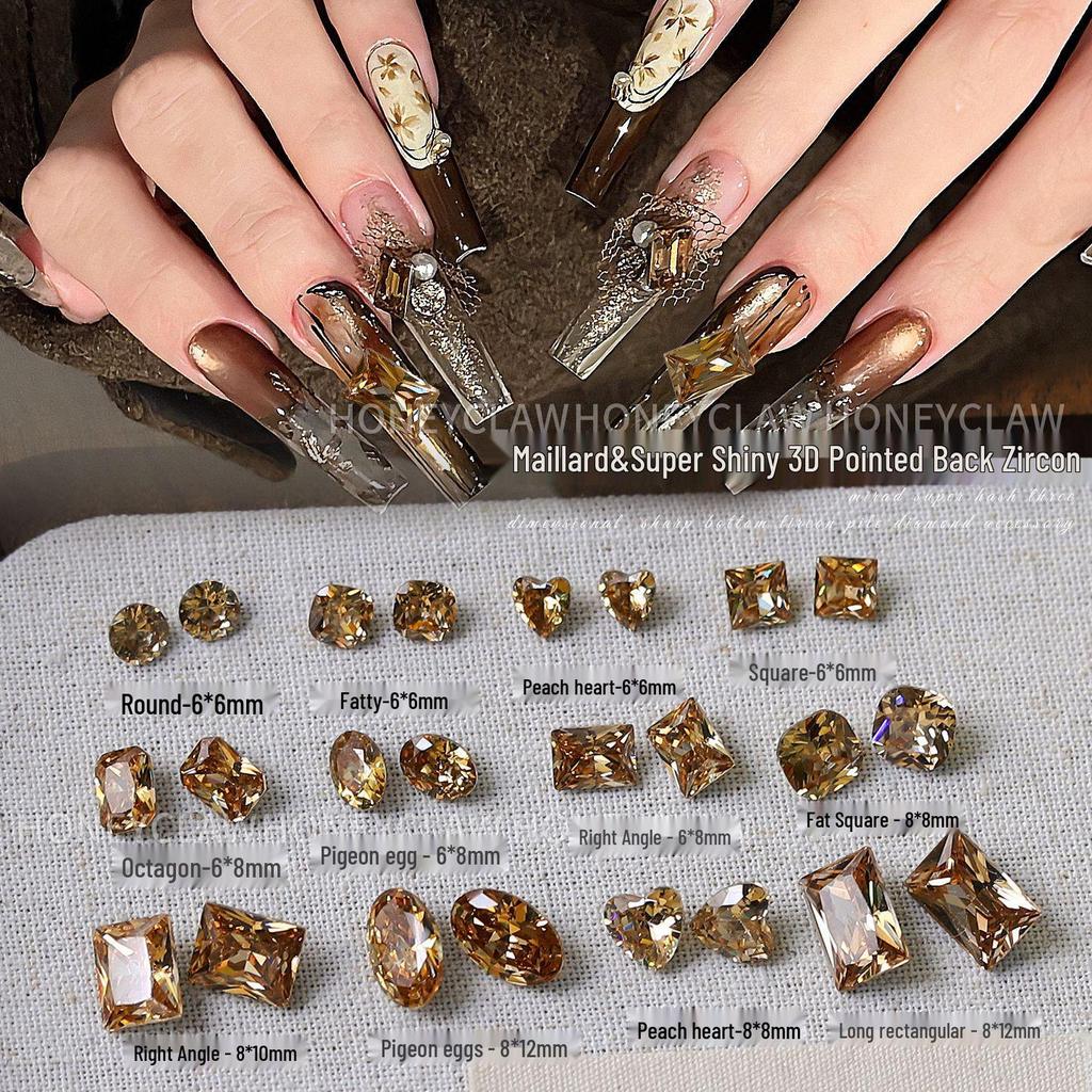 Champagne & Light Coffee Zircon Nail Art Gems: Large Pointed, Teardrop, Horse Eye, Pigeon Egg Shapes
