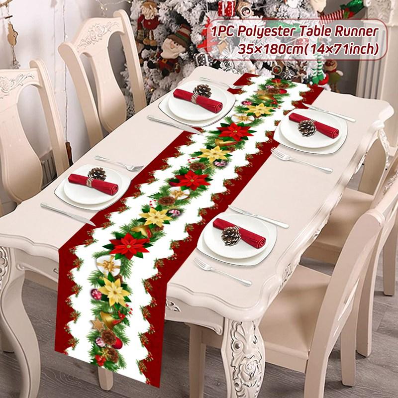 

Safflower Pine Leaves Christmas Table Runner Xmas Table Flag Cover Navidad Natal Gifts Christmas Decor New Year 2025 Tablecloth