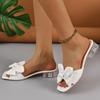 Sweet White Big Bowknot Decoration Medium Heel Slippers Women Square Toe Clear Heels Slides Outdoor Slippers 2025 Summer