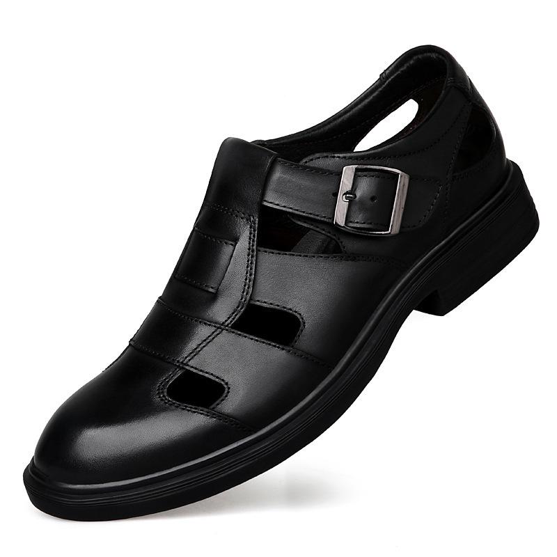 Men's Breathable Perforated Leather Sandals - Business Casual Thick Sole