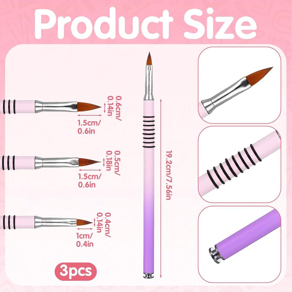 3 Pcs 3d Acrylic Nail Brush Set, Nails Design Brushs With Non-Slip Handle, Purple Flower Brush Tools for Women Diy Home Salon Nail Practice Kit