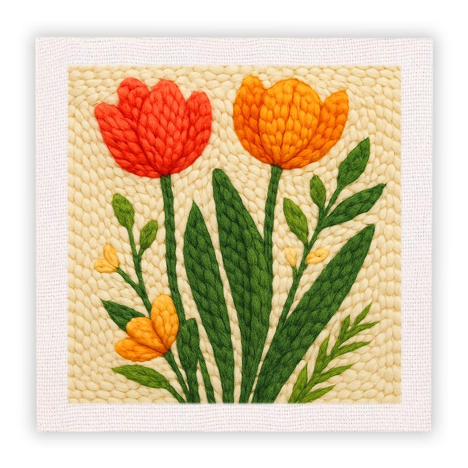 25x25cm Punch Needle Embroidery Starter Kits Floral Pattern for Adults Beginners Handcraft Punch Needle Kits Embroidery Sewing 25X25cm with frame