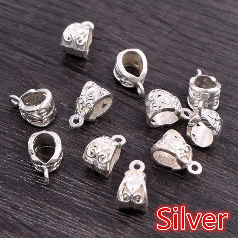 20pcs 13x8x8mm Beads Bails Pendants Jewelry Making DIY Necklace Silver Plated Gold Black Beads Bails Pendants Charm Beads Bails