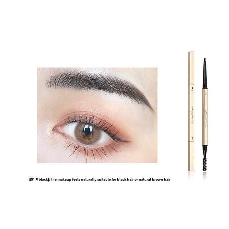 Gold Double-Headed Triangular Eyebrow Pencil: Ultra-Fine, 3D Sketch, Waterproof & Smudge-Proof.