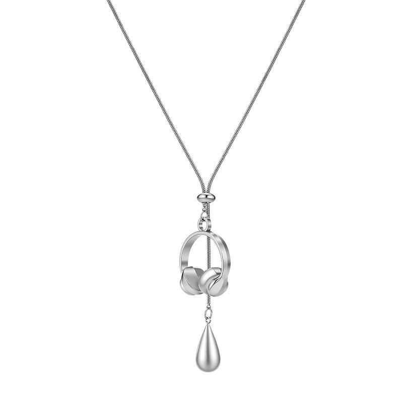 Silver Water Drop Earphone Pendant Necklace for Women and Men - Titanium Steel Sweater Chain with High-End Autumn and Winter Style.