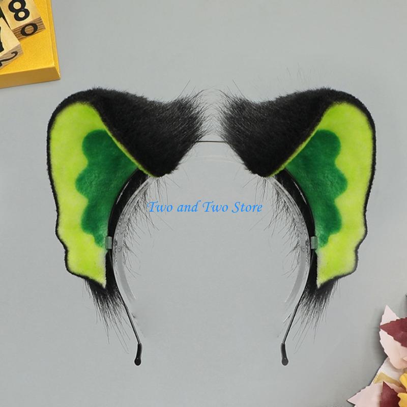 HX6F Animal Cosplay Costumes Cats Ears Foxes Tail Plush Fuzzy Animal Ears Hairhoop Foxes Tail for Halloween Dressing Up Party