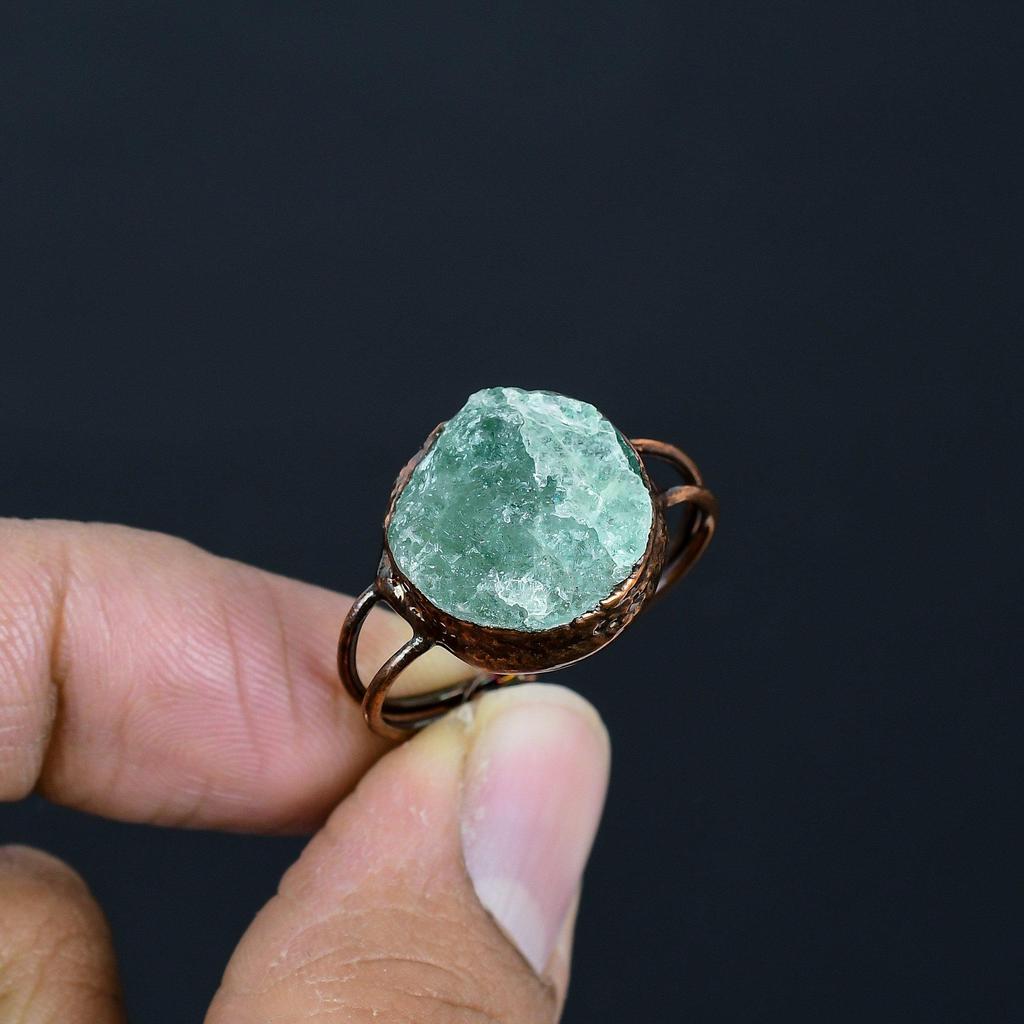 Aquamarine Handmade Gemstone Ring, Copper Electroformed Ring Antique Jewelry, Adjustable Ring Engagement Gift