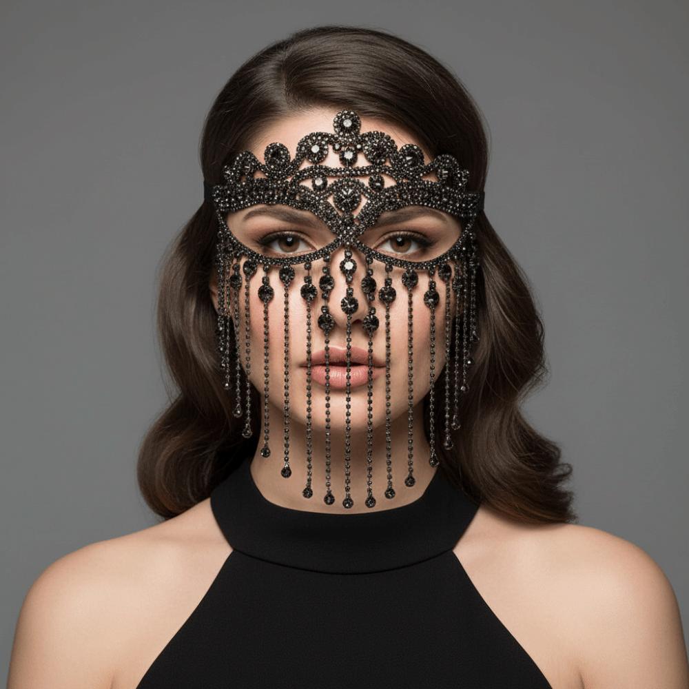 Retro Face Chain Luxury Veil Mask Bohemian Style Tassel Mask for Women