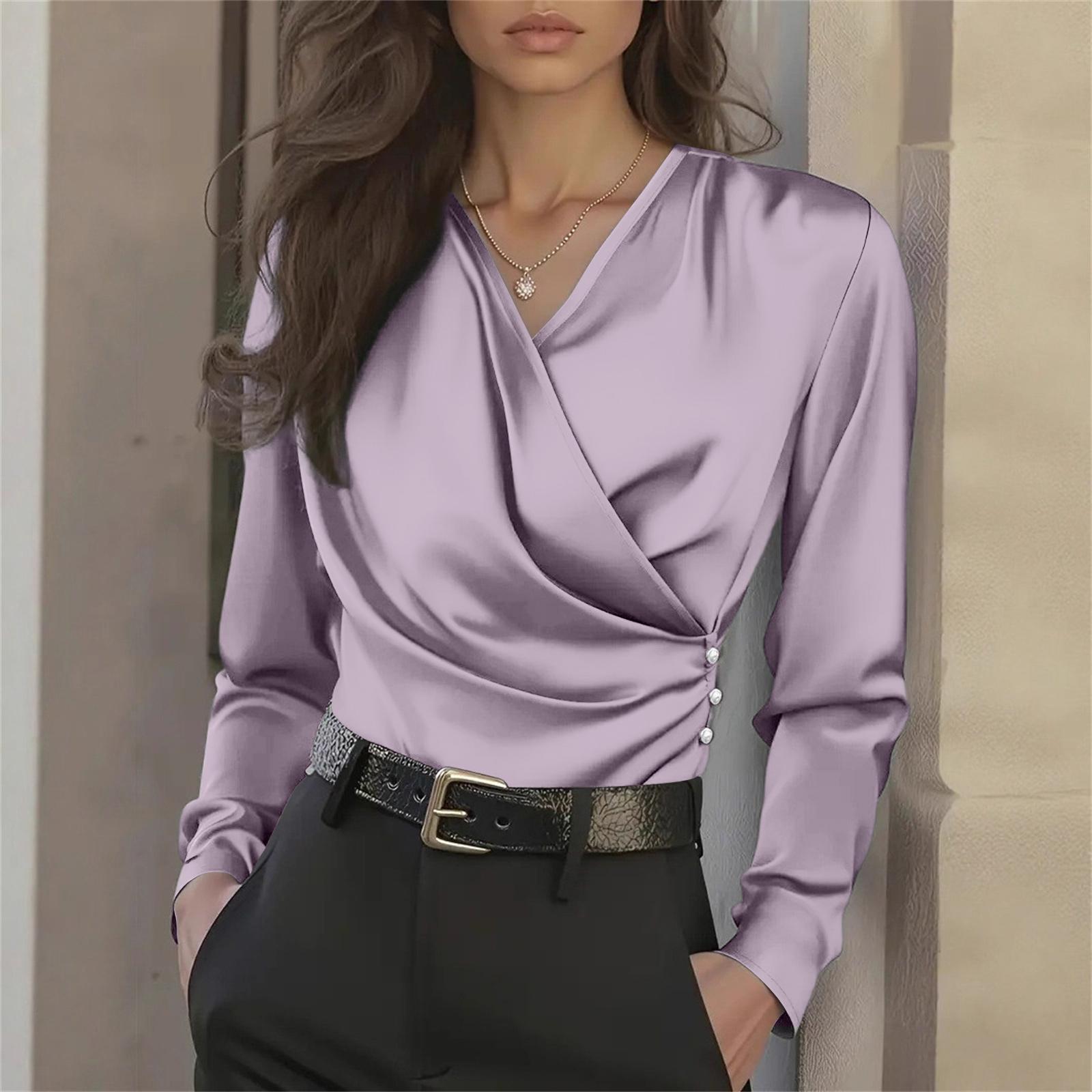 Women s French Luxury V-Neck Slim Fit Elegant Versatile Blouse XXL