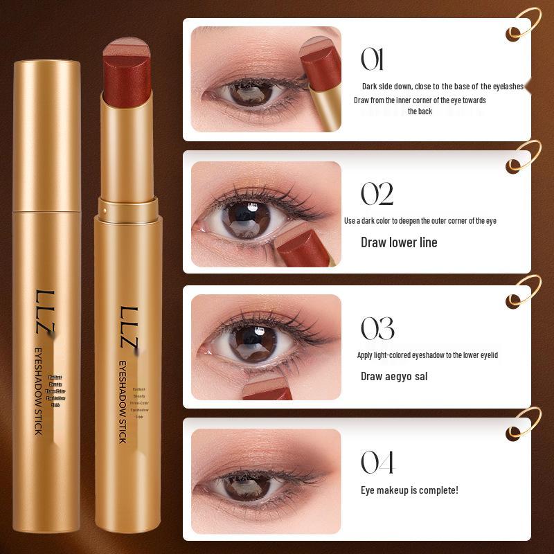 Lilin Zhi Radiant Beauty Three-Color Eyeshadow Stick - Gradient Pearlescent Shimmer for Effortless Under-Eye Contouring.
