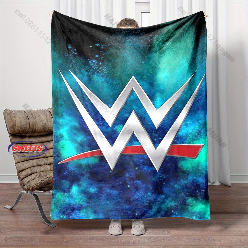 Multi-Size W-WWE Pattern Print Flannel Blanket for Son Husband Dad, Super Soft Fluffy Bedroom Sofa Office Blanket Great Gifts