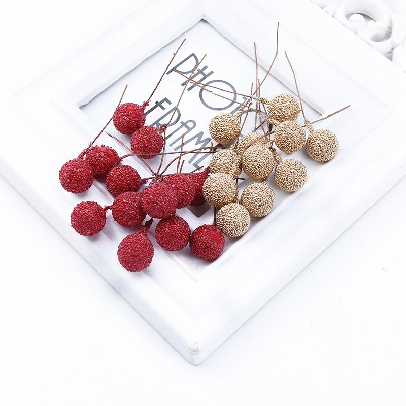 50/100Pcs Artificial Fruit Foam Stamen Cherry Gold Silver Flowers DIY Christmas Craft Decor Box Wedding Home Room Party Supplies