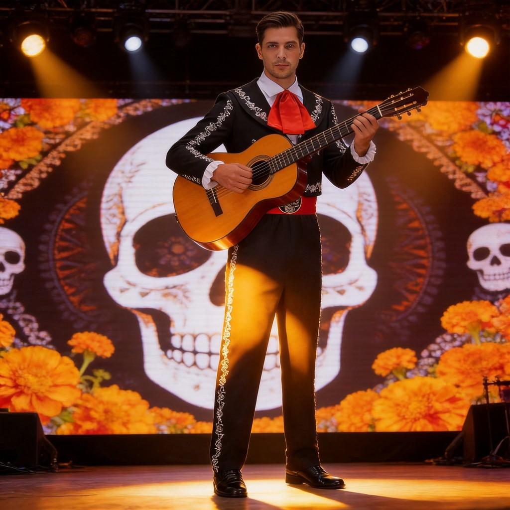 Da De Muertos Skeleton Costume For Men With Printed Design For Halloween Parties