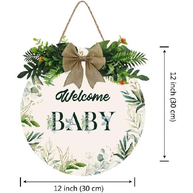 Aowotu Welcome Baby Sign Front Door Round Rustic Wood Sign Hanging Farmhouse Porch Outdoor Home Christmas Baby Shower Farmhouse Porch Wall Doors