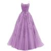Feines Träger-Abendkleid Lang Tüll Spitze Applikation Damen Party-Abschlussballkleid