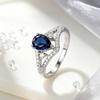 Vintage court-style pear-shaped blue diamond ring Light luxury, vintage-style, layered, hollowed-out, and diamond-studded women's ring