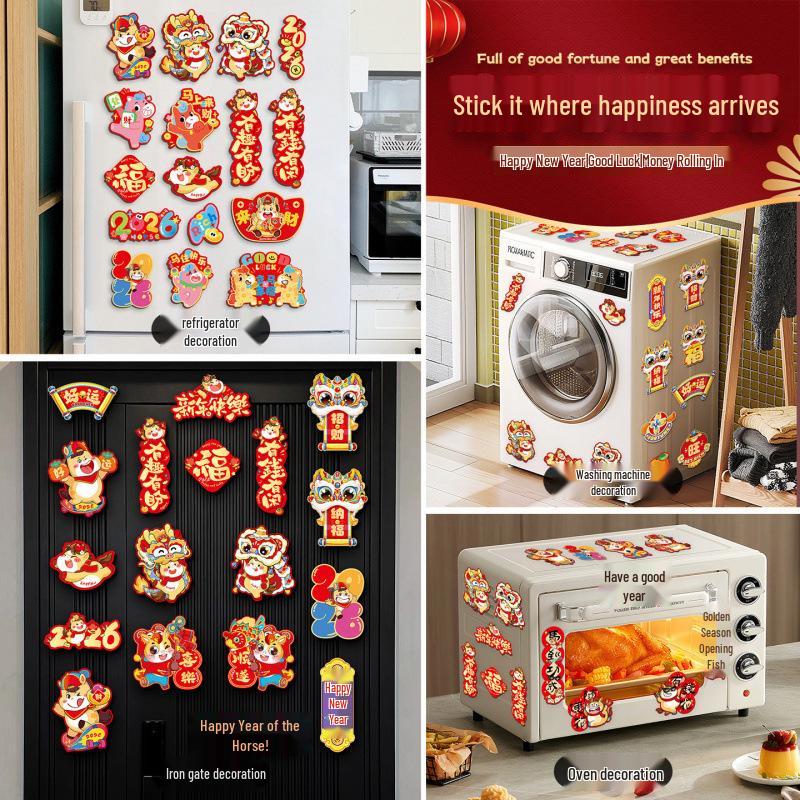 Magnetic Refrigerator Sticker - Spring Festival Fu Character & Year of the Horse New Year Decoration Couplets