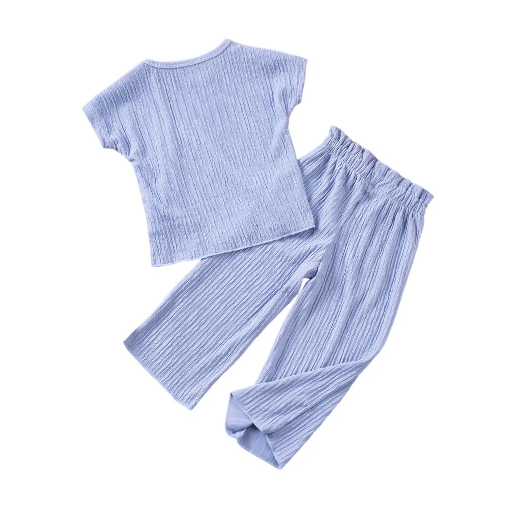 Mädchen Einfarbiges Set - Kurzarm-Top & Hosen Outfit