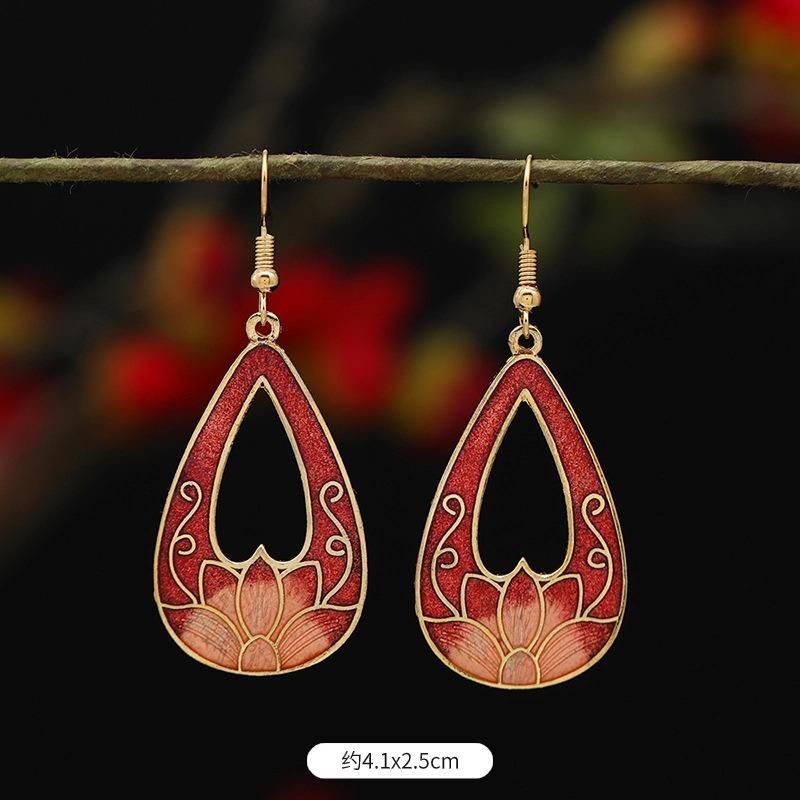 Chinese retro cloisonne enamel earrings female classical temperament simple flower earrings niche design earrings
