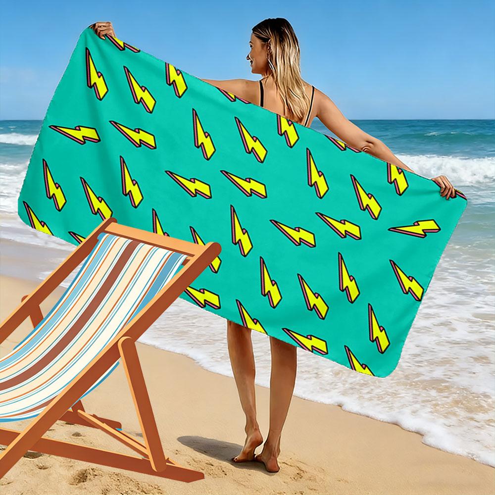 Yellow Lightning Bolt Pattern Beach Towel Quick-drying for Travel Outdoor Sports Jogging Beach and Swimming