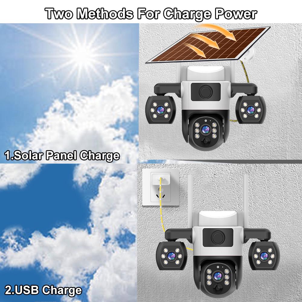 V380 Solar-Powered 4G WiFi Outdoor Camera with Three-Screen Display