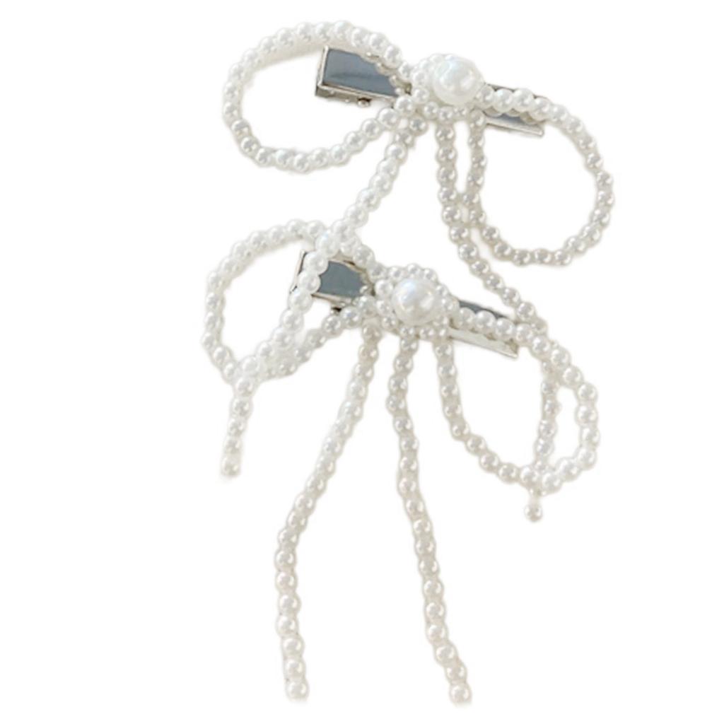 Aesthetic Bowknot Hairpin Duckbill Hair Clip Barrettes Korean Side Pin Lady Beaded Hairclip Hair Styling Accessory 2pcs