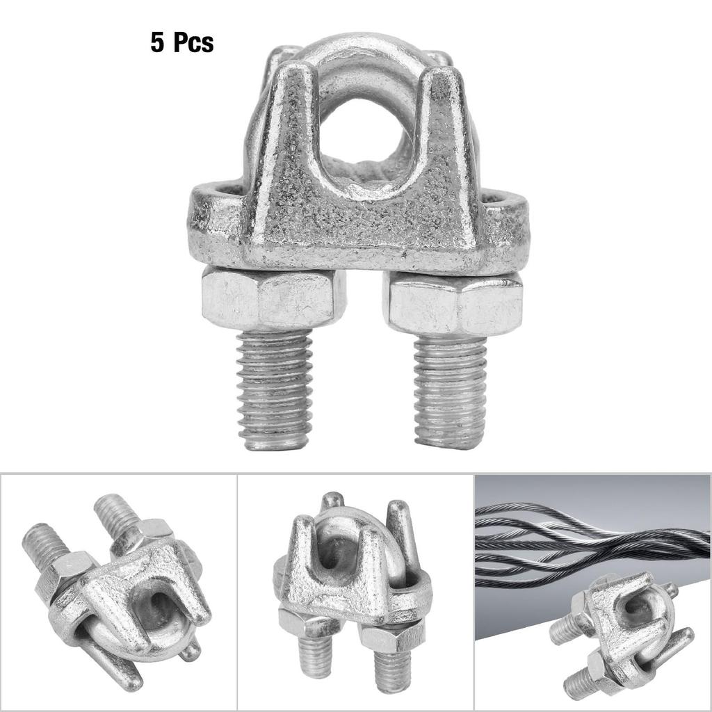 5 pcs Stainless Steel Clamp Wire Rope Clip Cable Clamp Fastener Silver (M6)