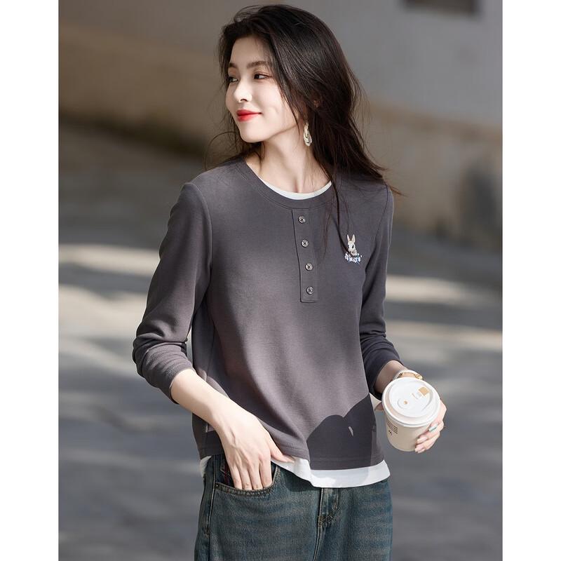 Rabbit Colorblock Faux Two-Piece Long Sleeve T-shirt L