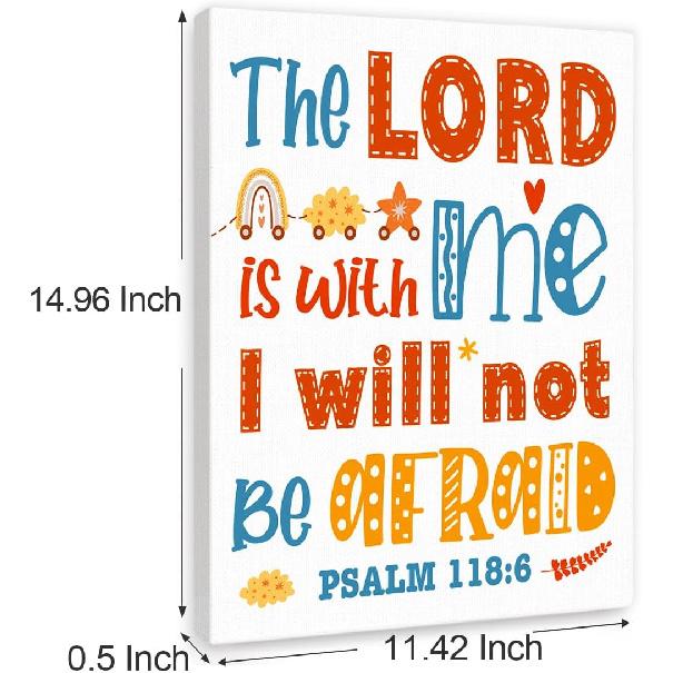 Christian Scripture Wall Art For Kids,The Lord Is With Me Psalm 118:6 pirational Bible Verse Canvas Framed Paintings Posters For Nursery Sunday