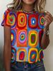 2026 New Summer Women's Retro National Print Ladies T-shirt Round Neck Short Sleeve Street Casual Daily Basic Tops
