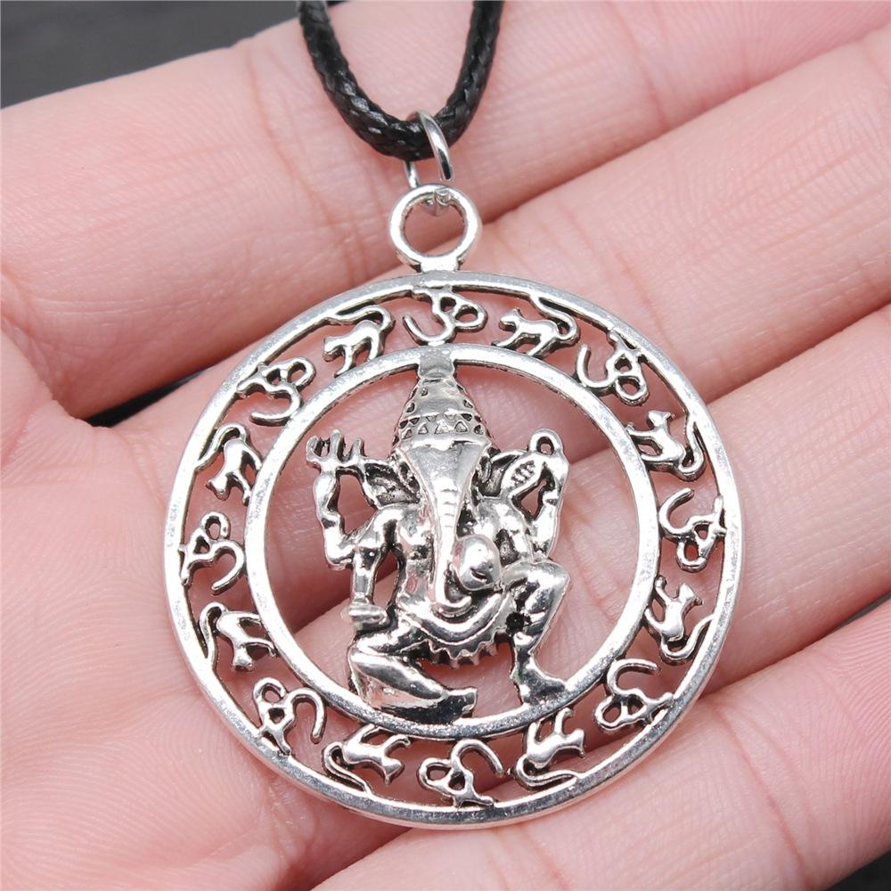 12 Styles Unisex African Elephant Thai Elephant India Ganesha Pendant Necklace Black Leather Cord Necklace
