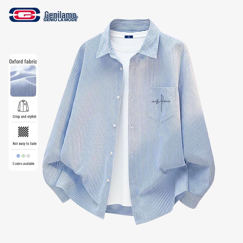 GENIOLAMODE Men s Long Sleeve Loose Oxford Casual Shirt XL