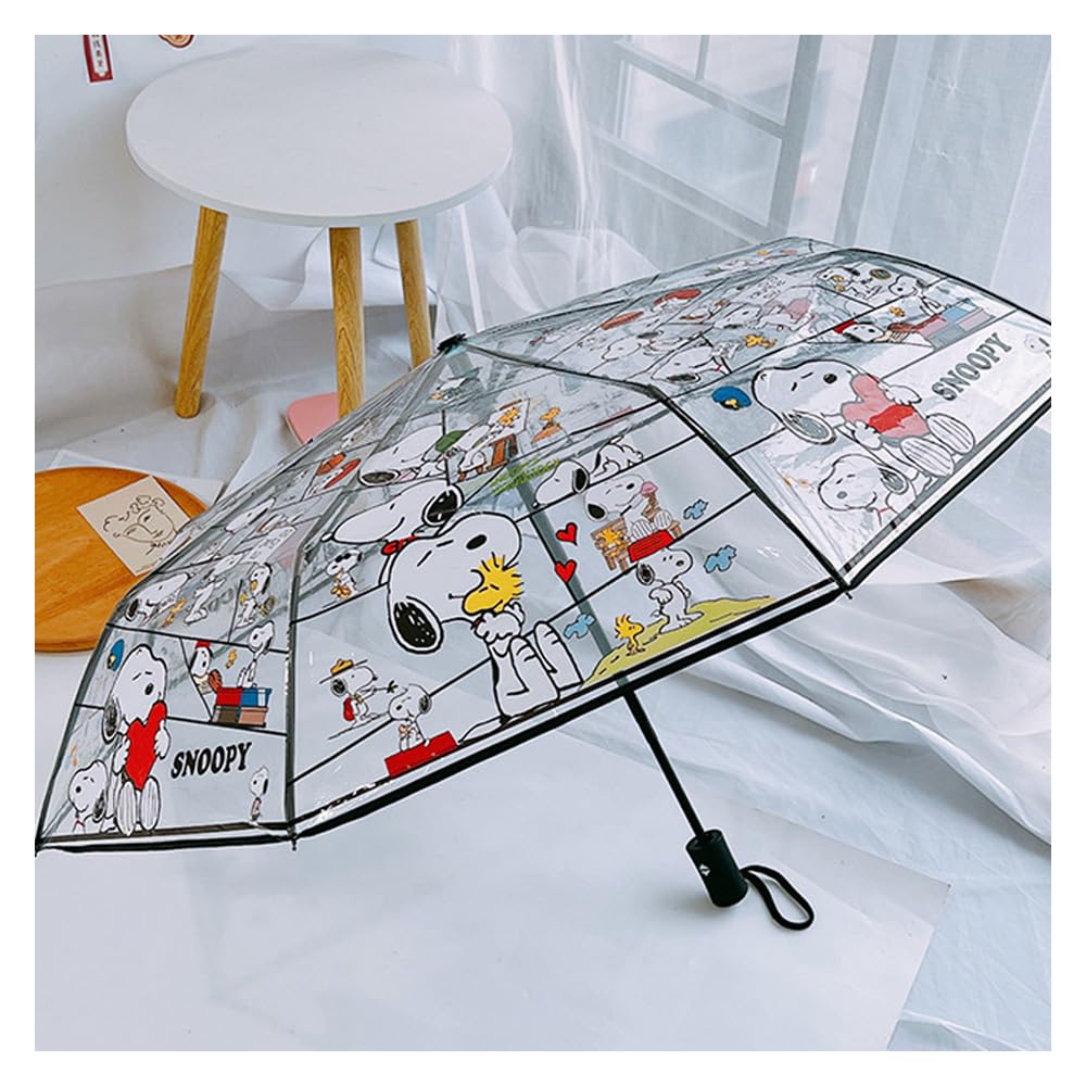 Snoopy Vinyl skládací transparentní automatický vinyl 8znakový deštník, třípatrový deštník, deštník, vinyl, otevřít/zavřít, deštník, 56 cm, žebra,