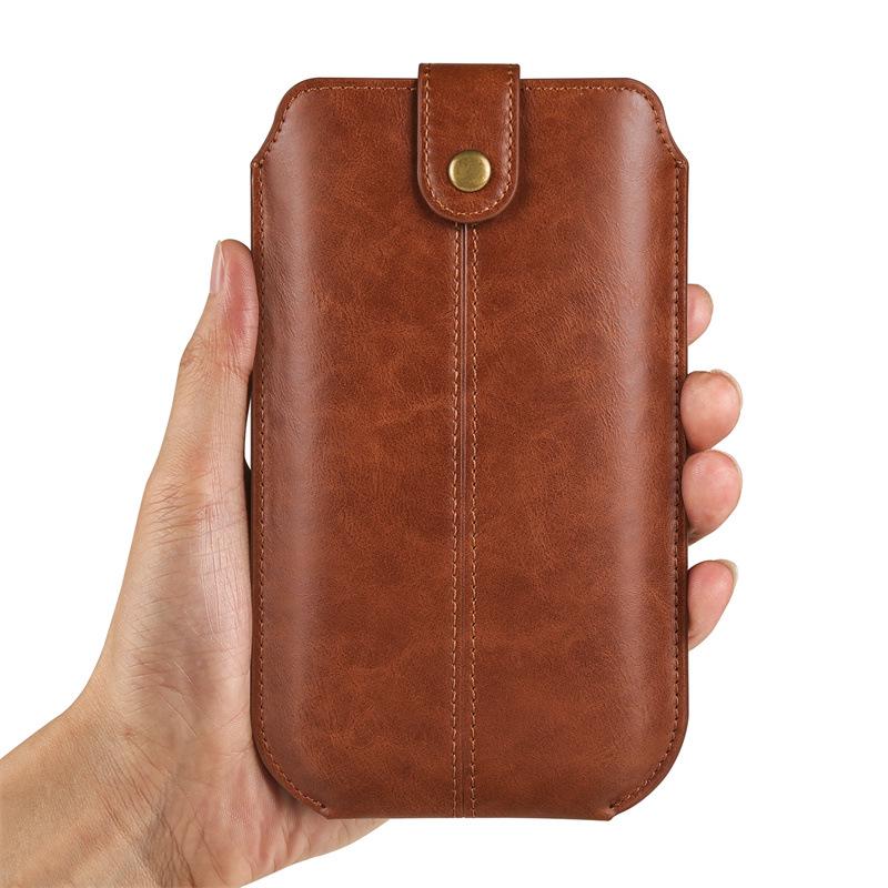 7.2-inch Ultra-thin Vertical Leather Waist Bag for Apple, Samsung, and Huawei Phones - Flip Business Belt Pouch