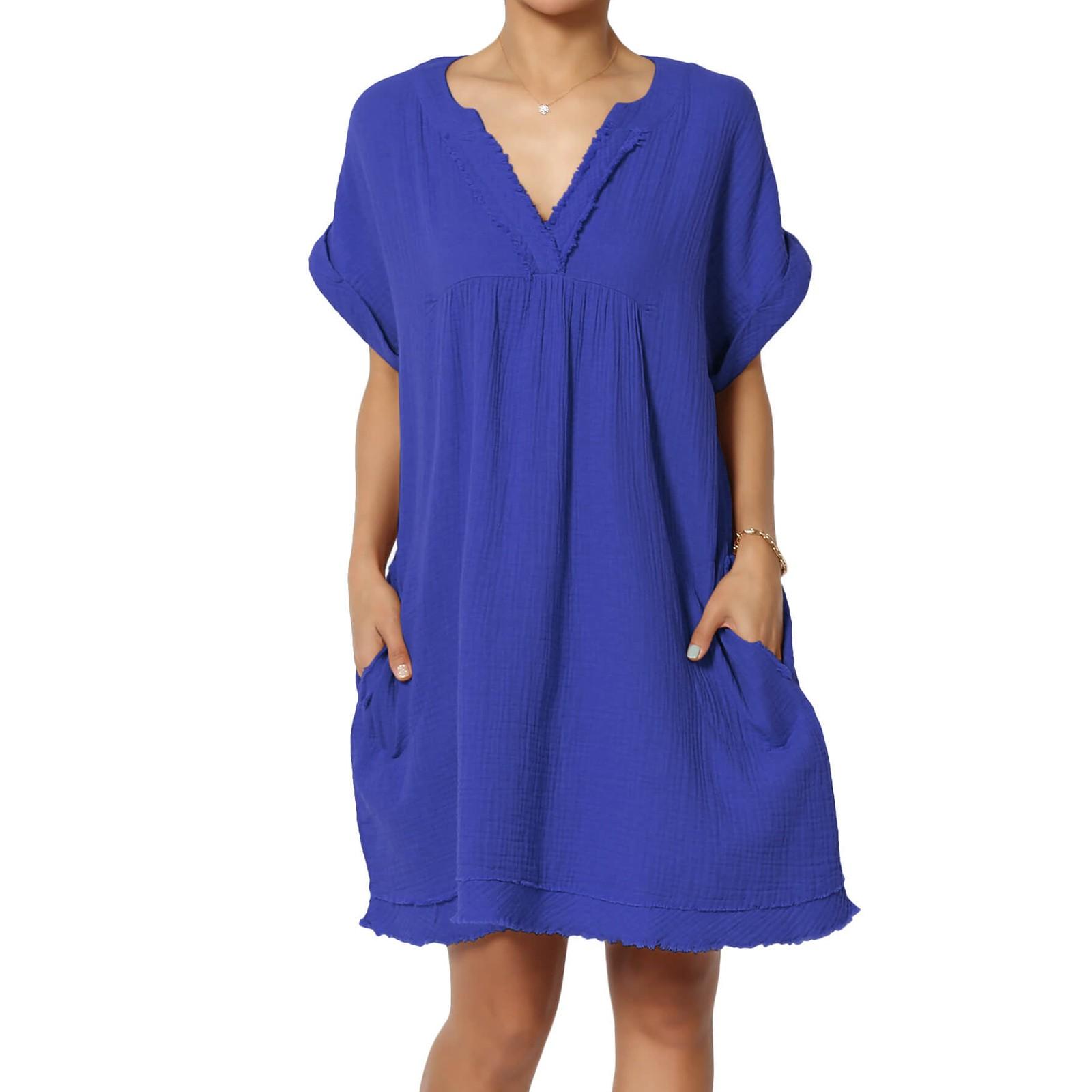 

Women s PLUS Casual Loose Short Sleeve V Neck Cotton Babydoll Dress XXXL