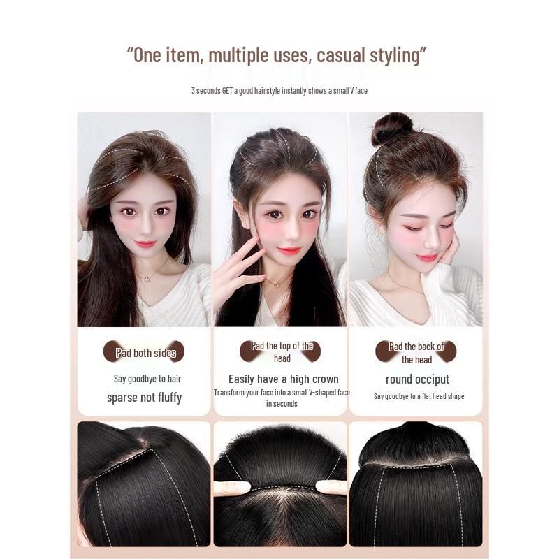 Extensão de Cabelo Feminina: Realçador de Volume Fofo, Almofada Invisível Sem Costura de Cabelo Natural para o Topo das Raízes