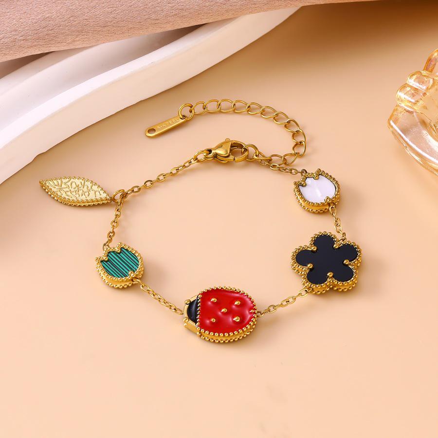Luxury Multi-Color Enamel Ladybug & Mother-of-Pearl Bracelet