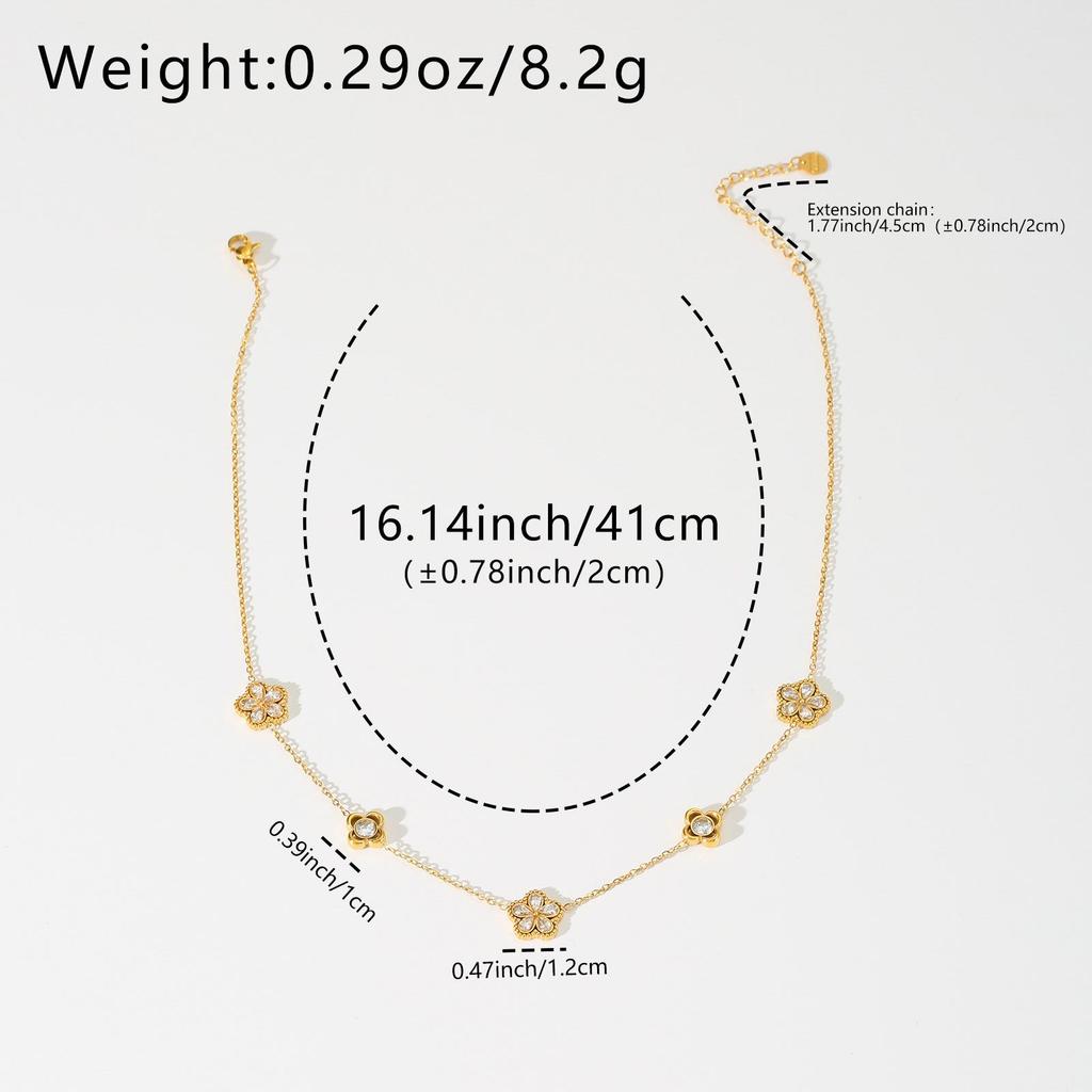 Zircon Clover Pendant: Two Sizes, Double-Layer Y-Shaped Necklace with Thin Chain and Retro Charm