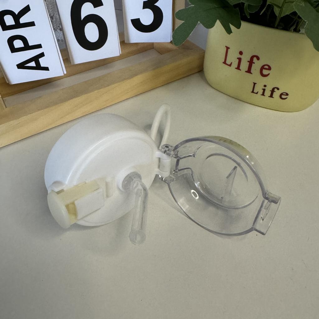 800Ml Beige Medium Cup with Rope Straw, Drop-resistant and High Temperature-resistant Ingot Cover Water Cup