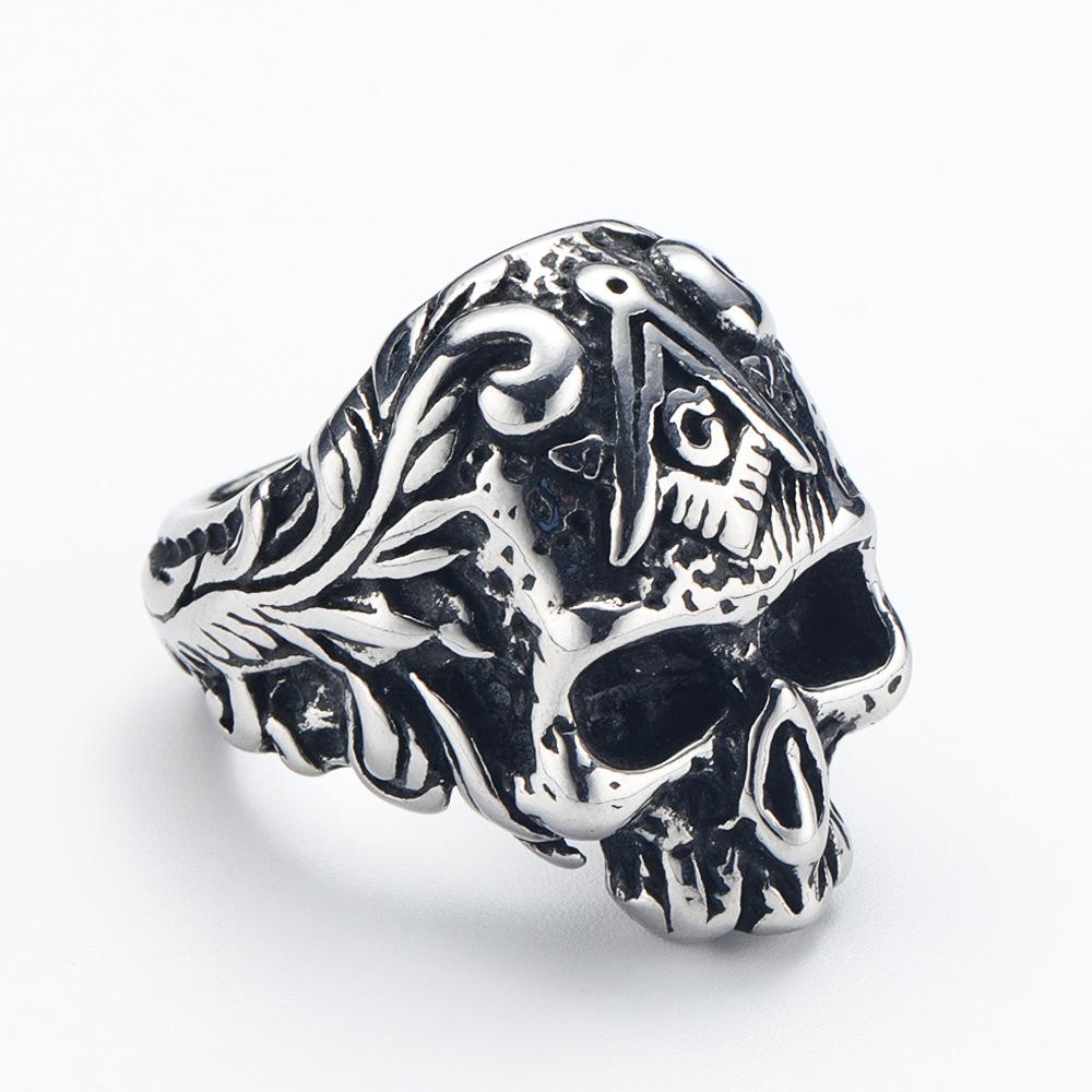 Fashion Rings 316L Stainless Steel Skull Ring Gold Color Freemasons Punk Vintage Biker Gothic Jewelry Accessories