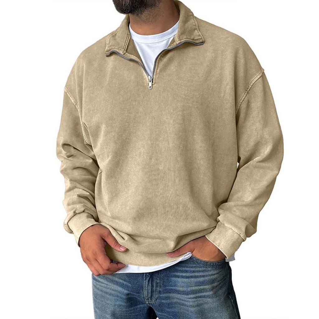 Men's Pullover Mock Neck Cotton Sweatshirt  Solid Long Sleeve Top For Fall Winter
