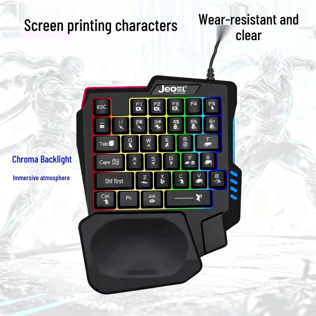 Single-Handed Mechanical Keyboard with RGB Lighting & Wrist Rest for PUBG/FPS