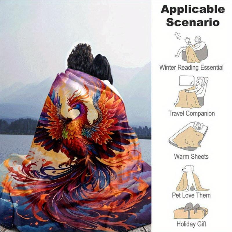 1pc Phoenix Printing Lightweight Flannel Blanket, Comfortable and Warm Blanket, for Camping Sofa Bed and Couch Office, Gift