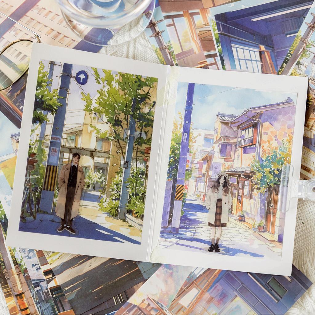 32pcs Japanese landscape PET+paper die-cutting stickers DIY collage stickers cutting materials handmade diary album
