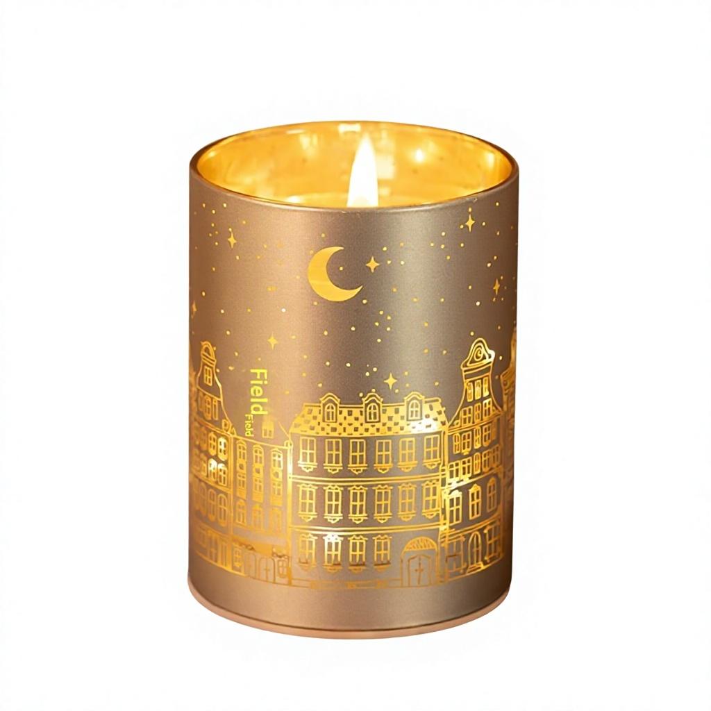 Aromatherapy Soy Wax Candle Romantic City Pattern Holiday Gift Bedroom Lasting Fragrance Nightlight Hand-Poured